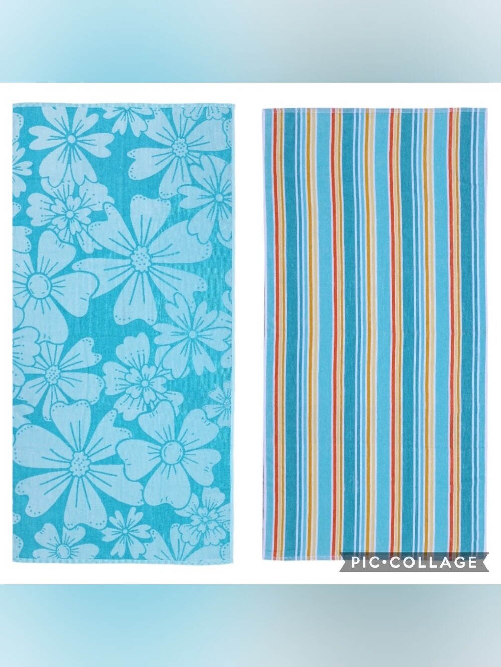 2-Pack Beach Towels Green Floral & Striped Quick Dry Cotton Blend Bath Hang Loop